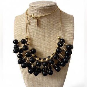 INC International Concepts Black Bead & Gold Frontal Statement Necklace
